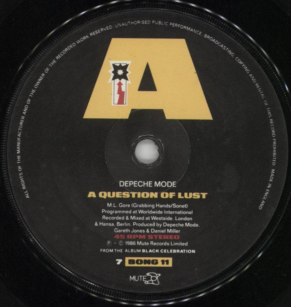 Depeche Mode A Question Of Lust - EX UK 7" vinyl single (7 inch record / 45) DEP07AQ746455