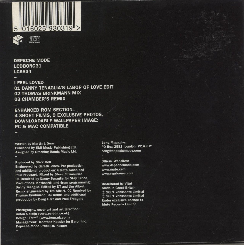 Depeche Mode I Feel Loved - Enhanced UK CD single (CD5 / 5") 5016025930319