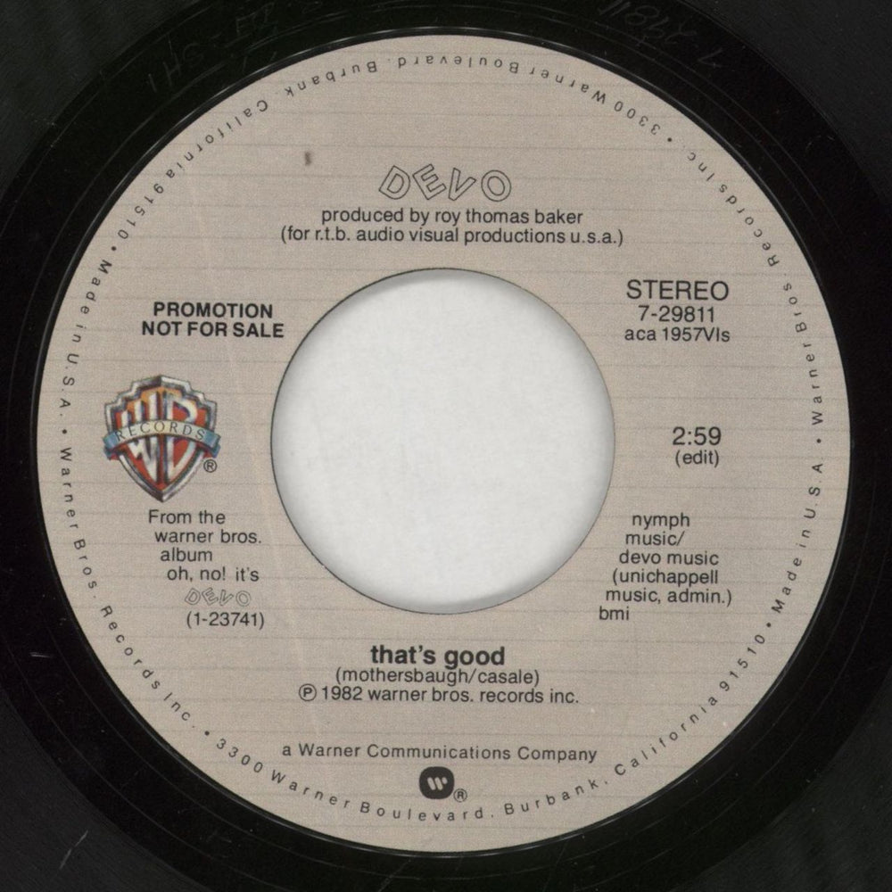 Devo That's Good US Promo 7" vinyl single (7 inch record / 45) 7-29811