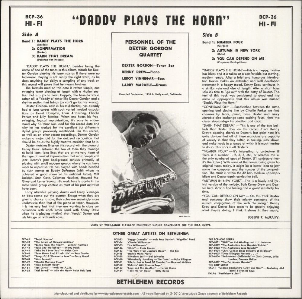 Dexter Gordon Daddy Plays The Horn UK vinyl LP album (LP record)