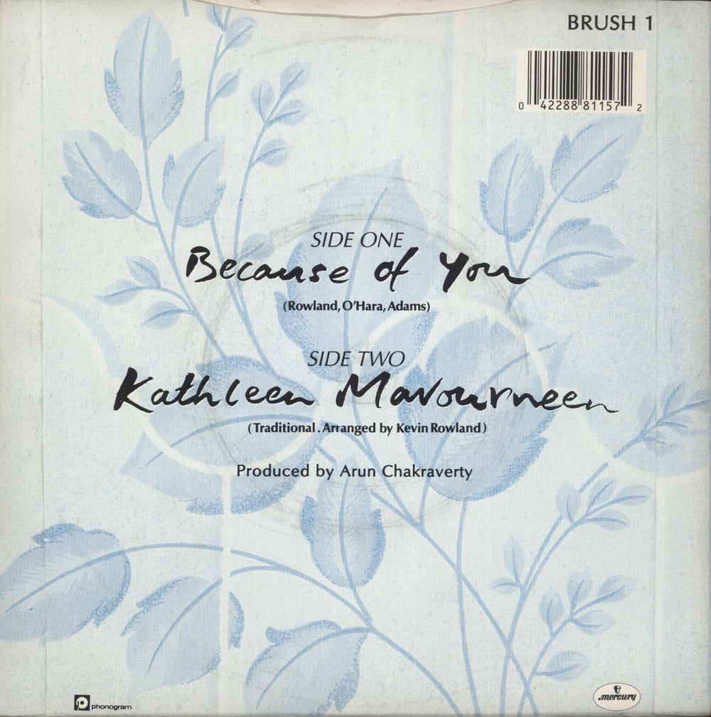 Dexys Midnight Runners Because Of You - Dexys Main Artist Sleeve UK 7" vinyl single (7 inch record / 45) 042288811572