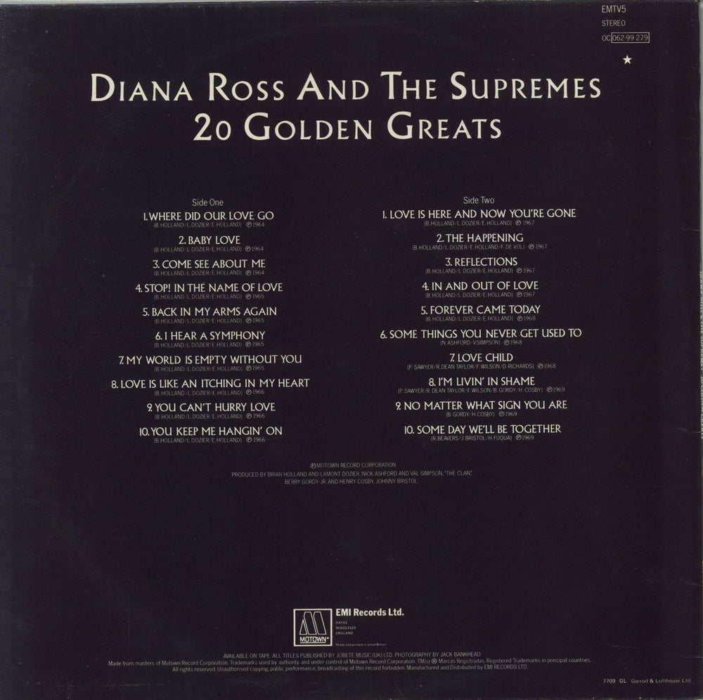 Diana Ross & The Supremes 20 Golden Greats UK vinyl LP album (LP record)