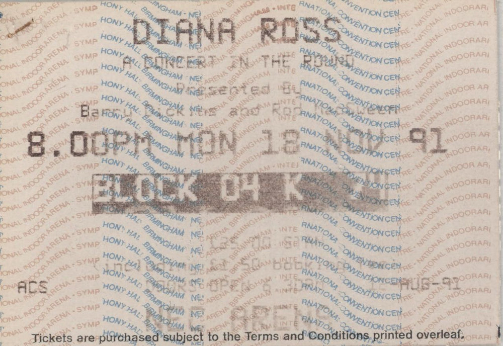 Diana Ross Backstage Pass + Ticket UK tour programme DIATRBA875538