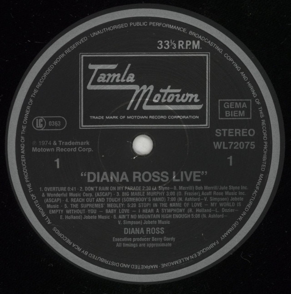 Diana Ross Live - EX German vinyl LP album (LP record) DIALPLI874843