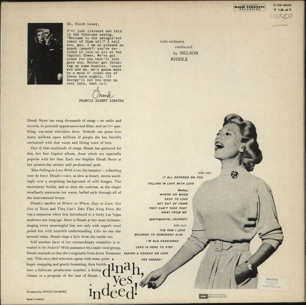 Dinah Shore Dinah, Yes Indeed! UK vinyl LP album (LP record)