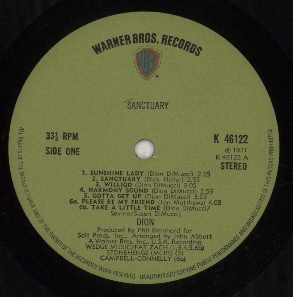 Dion Sanctuary UK vinyl LP album (LP record) DNILPSA701551
