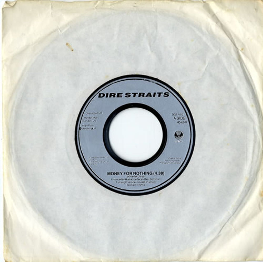 Dire Straits Money For Nothing - Jukebox UK 7" vinyl single (7 inch record / 45) DSTR10