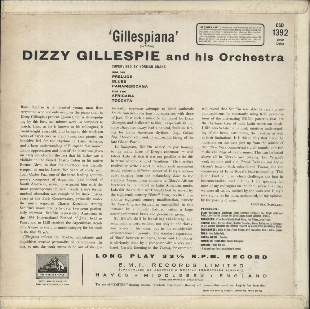 Dizzy Gillespie Gillespiana UK vinyl LP album (LP record)