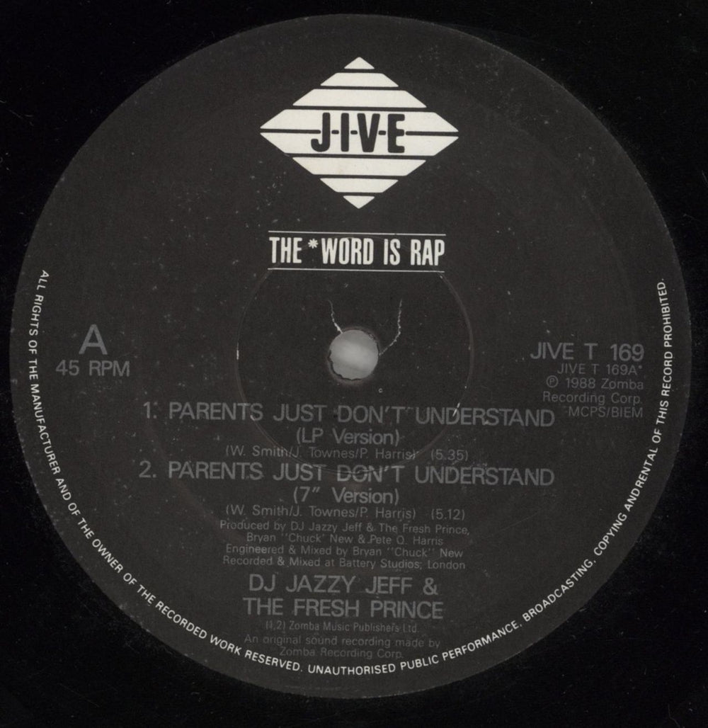 DJ Jazzy Jeff & The Fresh Prince Parents Just Don't Understand UK 12" vinyl single (12 inch record / Maxi-single) JAZ12PA879183