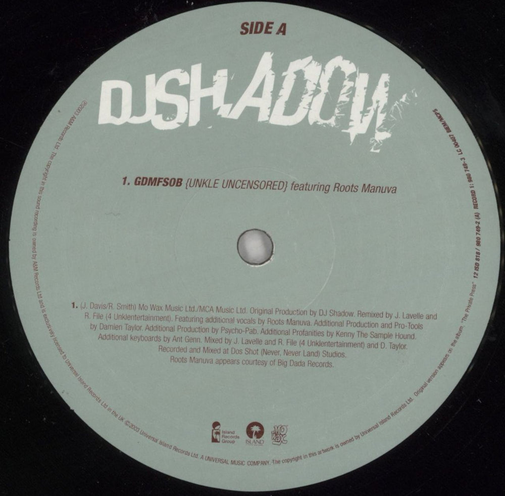 DJ Shadow Mashin' On The Motorway UK 12" vinyl single (12 inch record / Maxi-single) D.S12MA249393