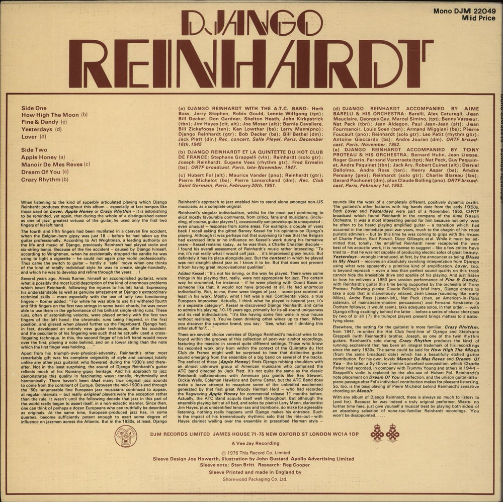 Django Reinhardt Django Reinhardt UK vinyl LP album (LP record)