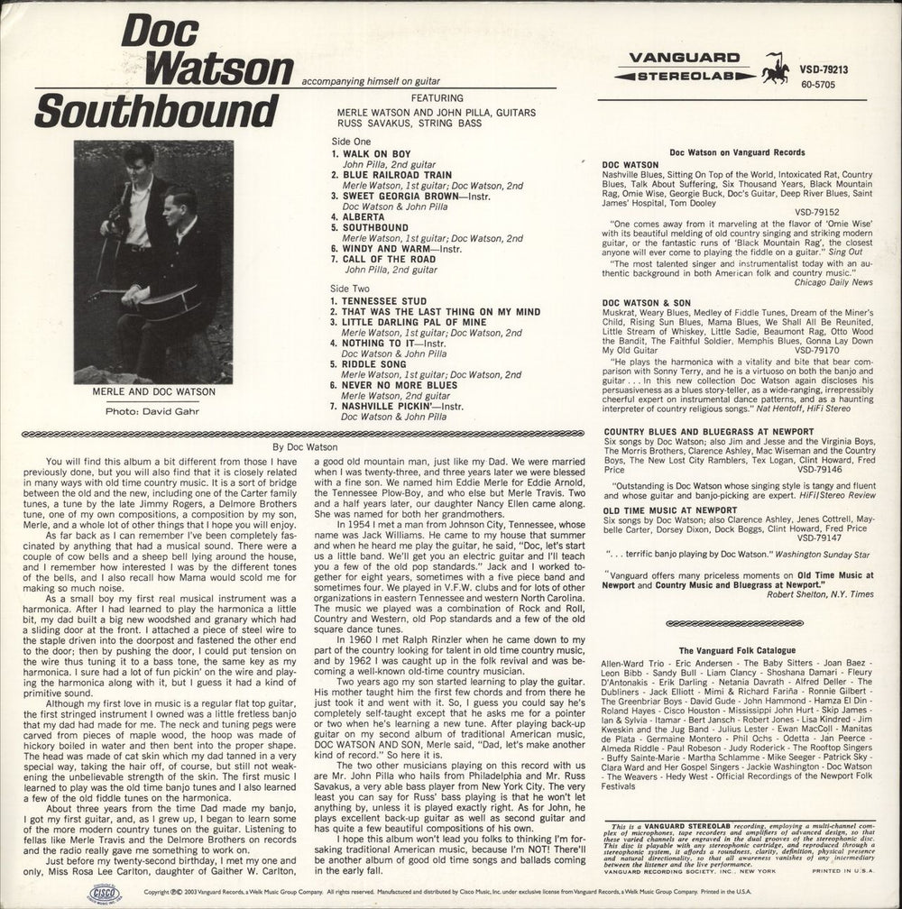 Doc Watson Southbound - 180g Vinyl US vinyl LP album (LP record)