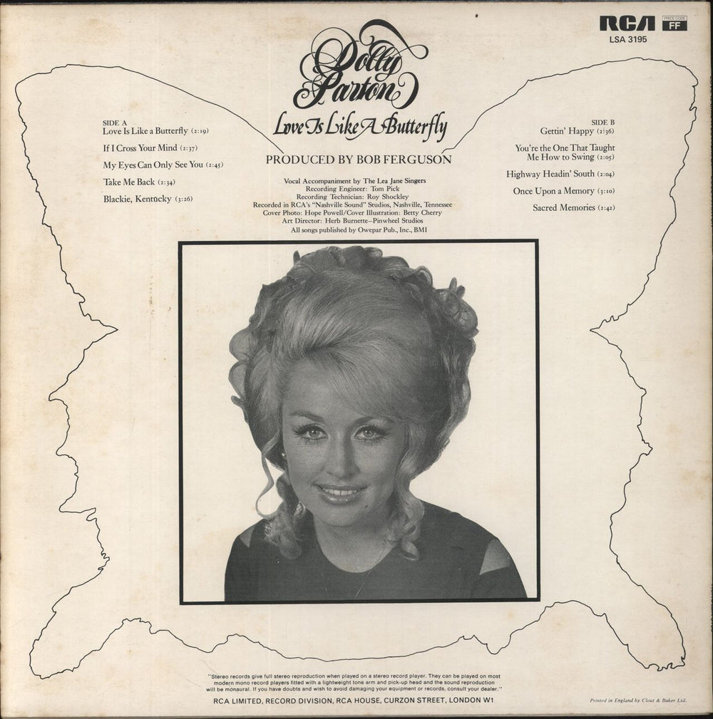 Dolly Parton Love Is Like A Butterfly UK vinyl LP album (LP record)