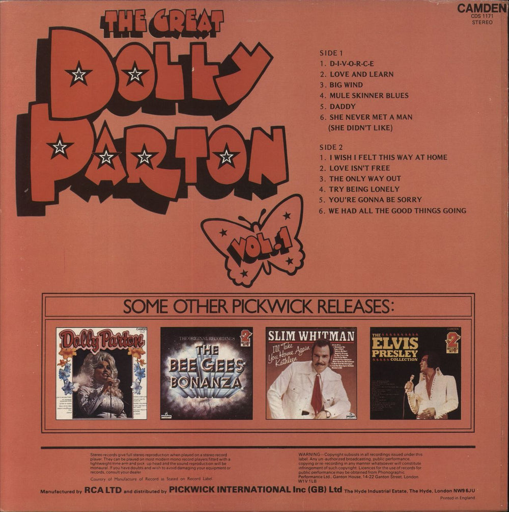 Dolly Parton The Great Dolly Parton Volume 1 UK vinyl LP album (LP record)