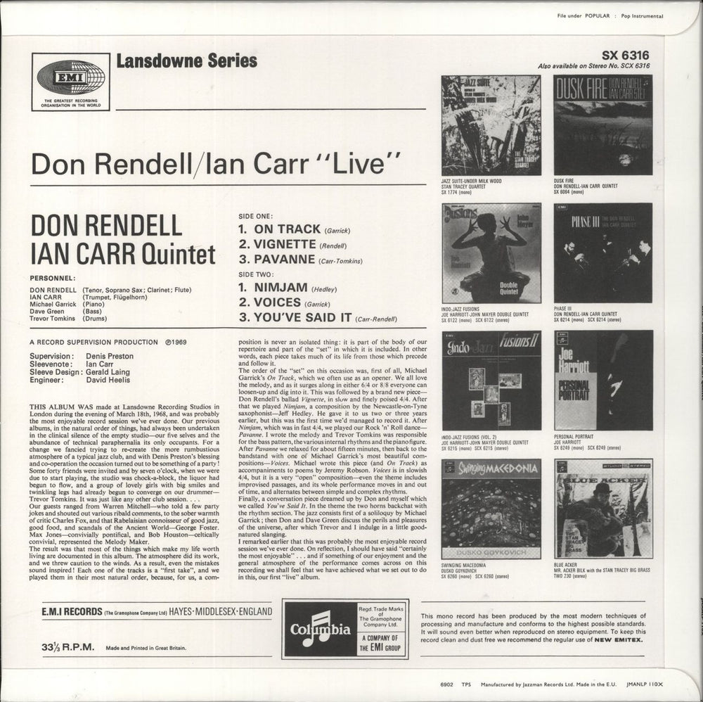 Don Rendell Live UK vinyl LP album (LP record)