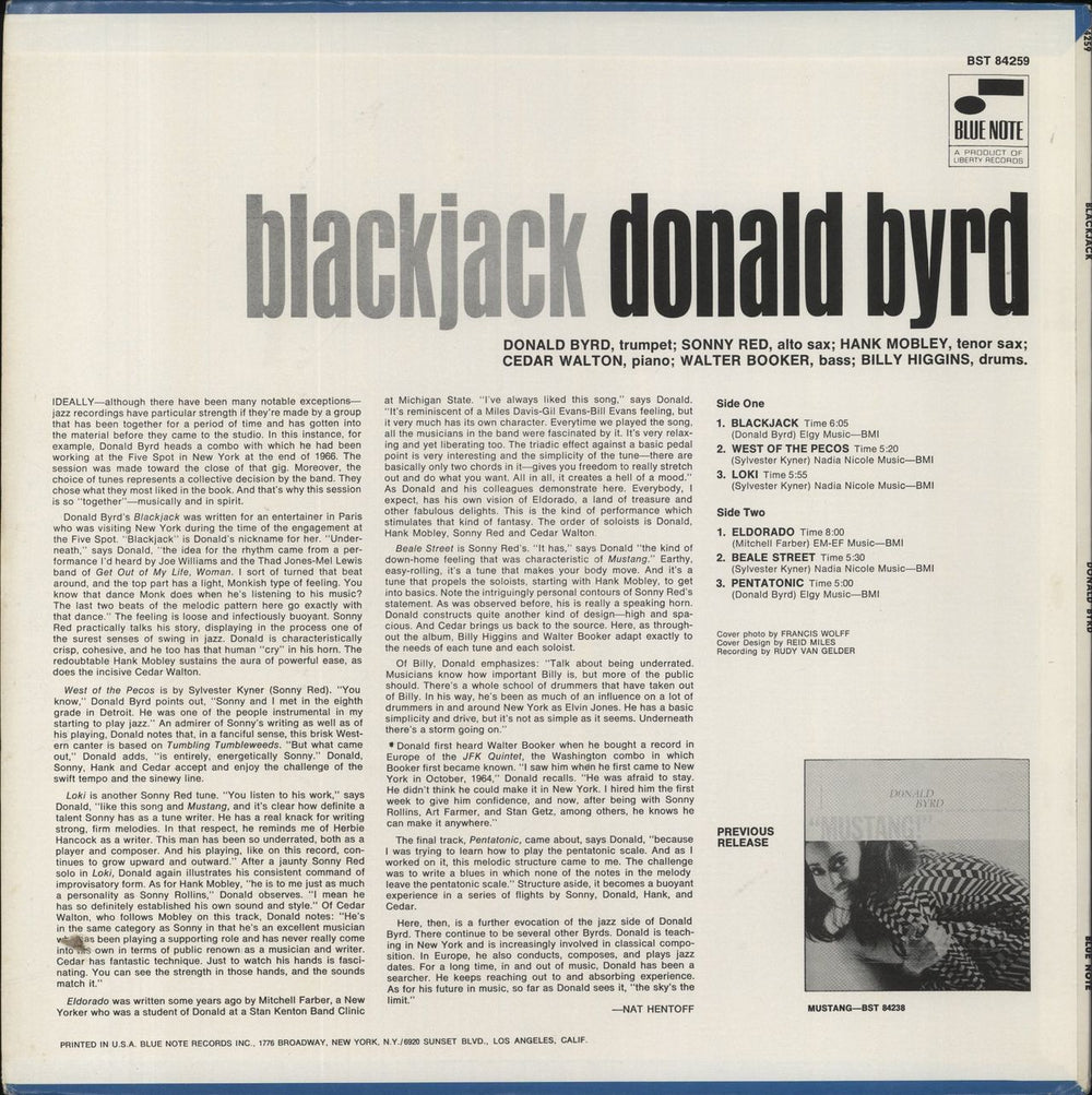 Donald Byrd Blackjack US vinyl LP album (LP record)