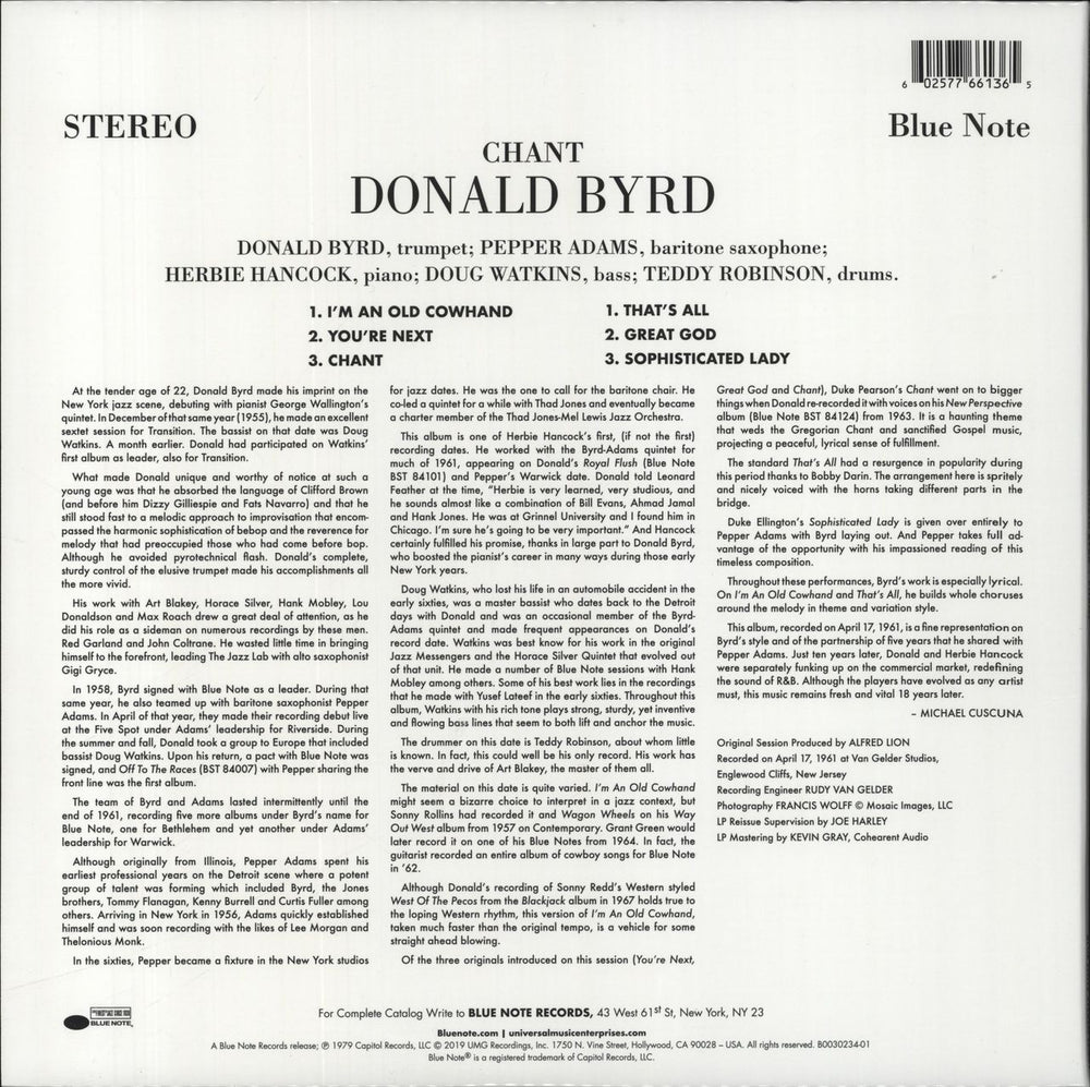 Donald Byrd Chant - 180gm - Tone Poet Series US vinyl LP album (LP record) 602577661365