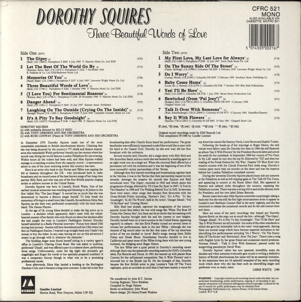 Dorothy Squires Three Beautiful Words Of Love UK vinyl LP album (LP record)