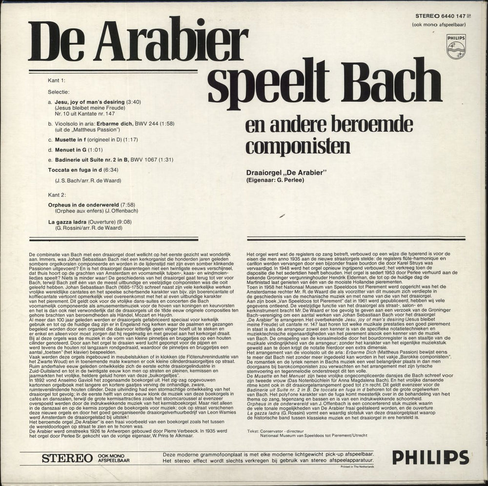 Draaiorgel De Arabier De Arabier Speelt Bach En Andere Beroemde Componisten Dutch vinyl LP album (LP record)