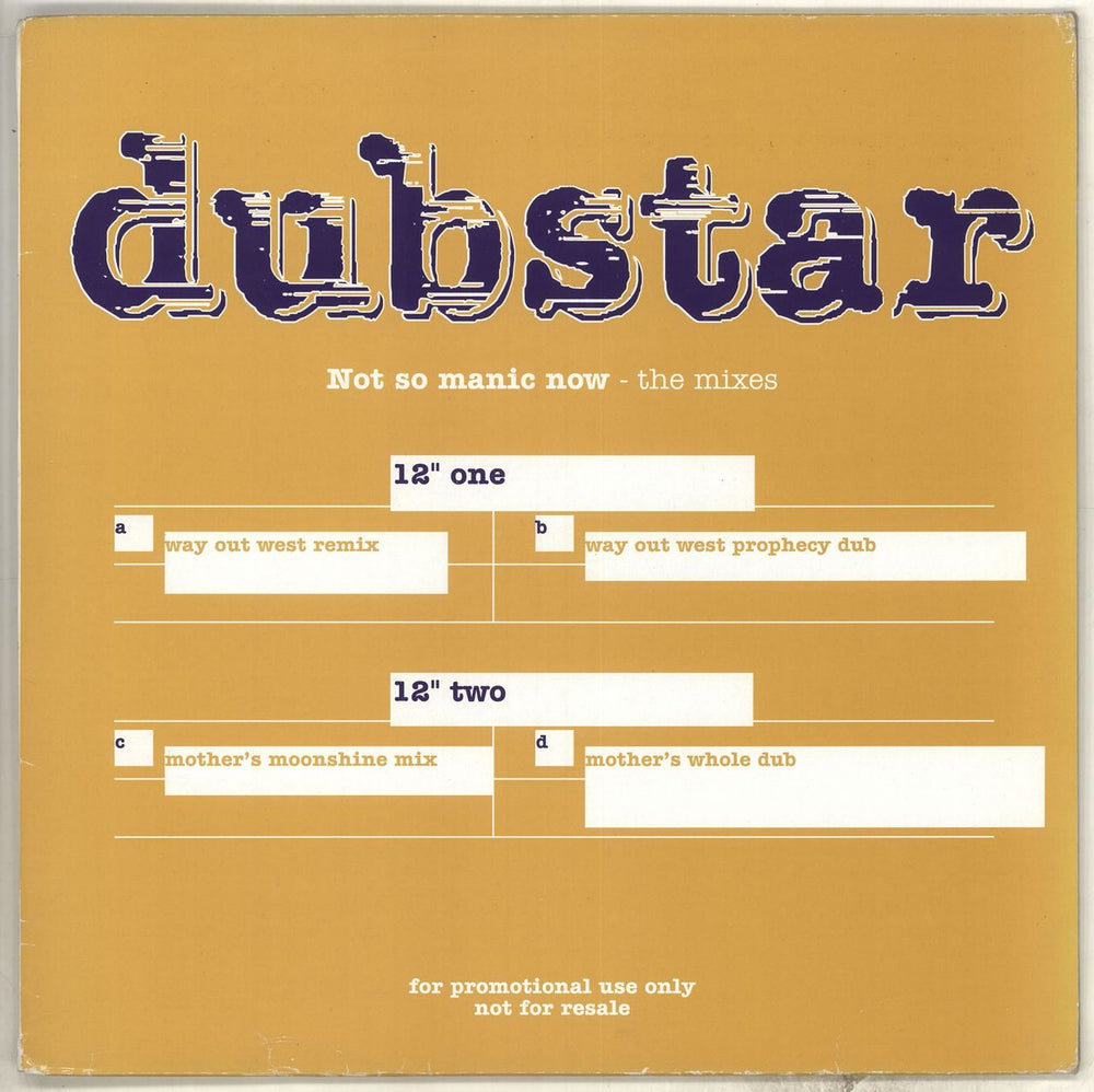 Dubstar Not So Manic Now (The Mixes) UK Promo 12" vinyl single (12 inch record / Maxi-single) 12FOODDJX71