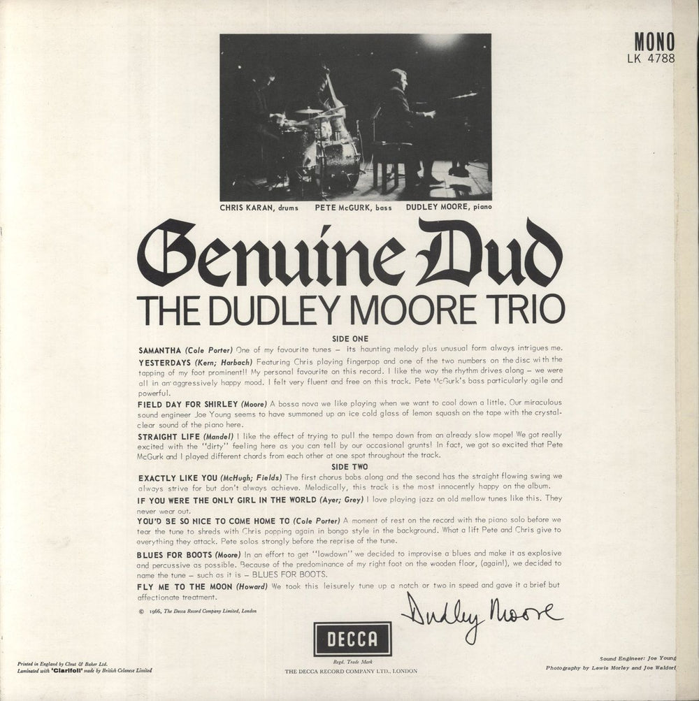 Dudley Moore Genuine Dud UK vinyl LP album (LP record)