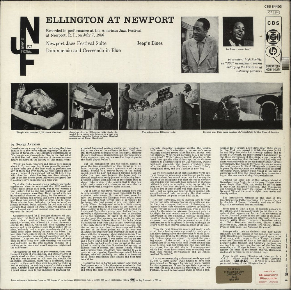 Duke Ellington Ellington At Newport French vinyl LP album (LP record)