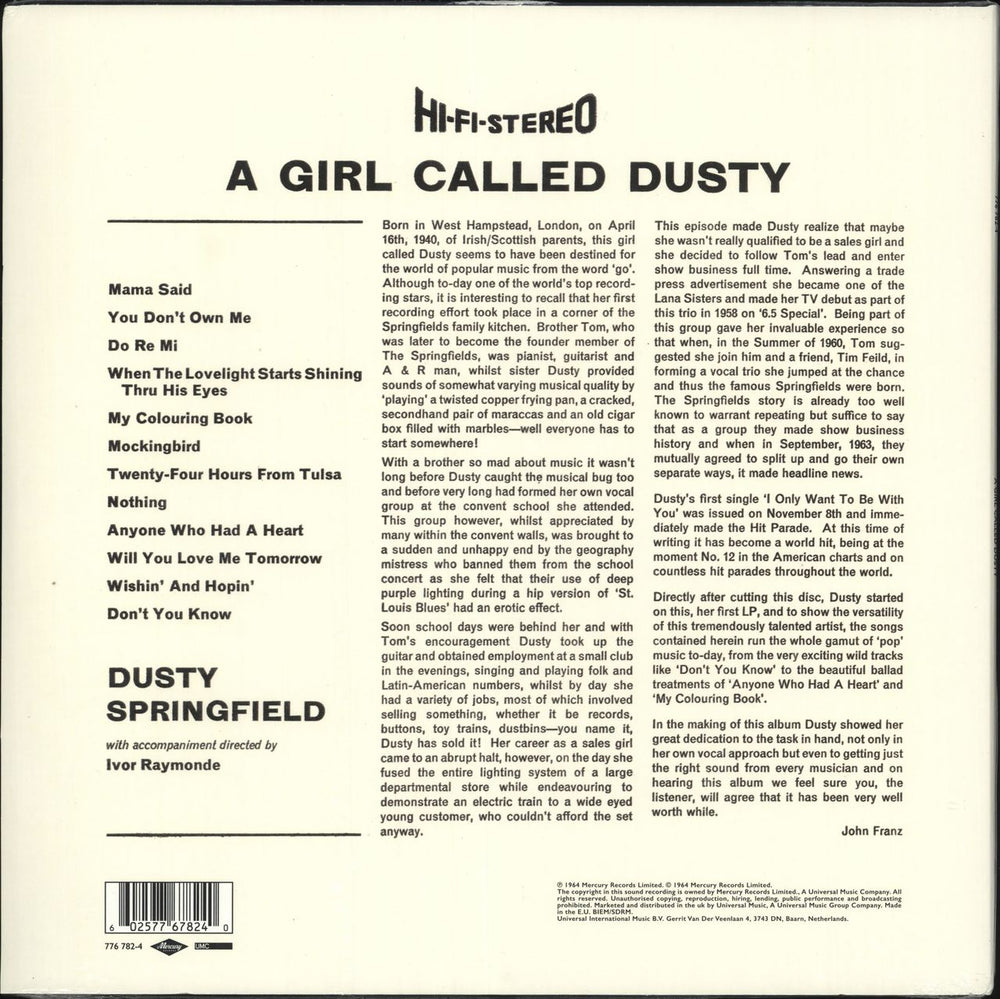 Dusty Springfield A Girl Called Dusty - Blue Vinyl - Sealed UK vinyl LP album (LP record) 602577678240