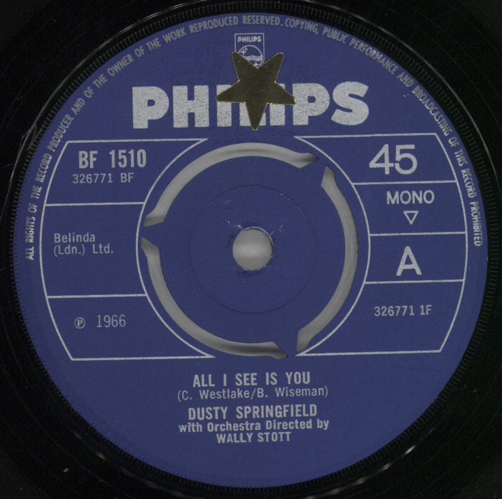 Dusty Springfield All I See Is You - 3prong + Sleeve UK 7" vinyl single (7 inch record / 45) DUS07AL125171