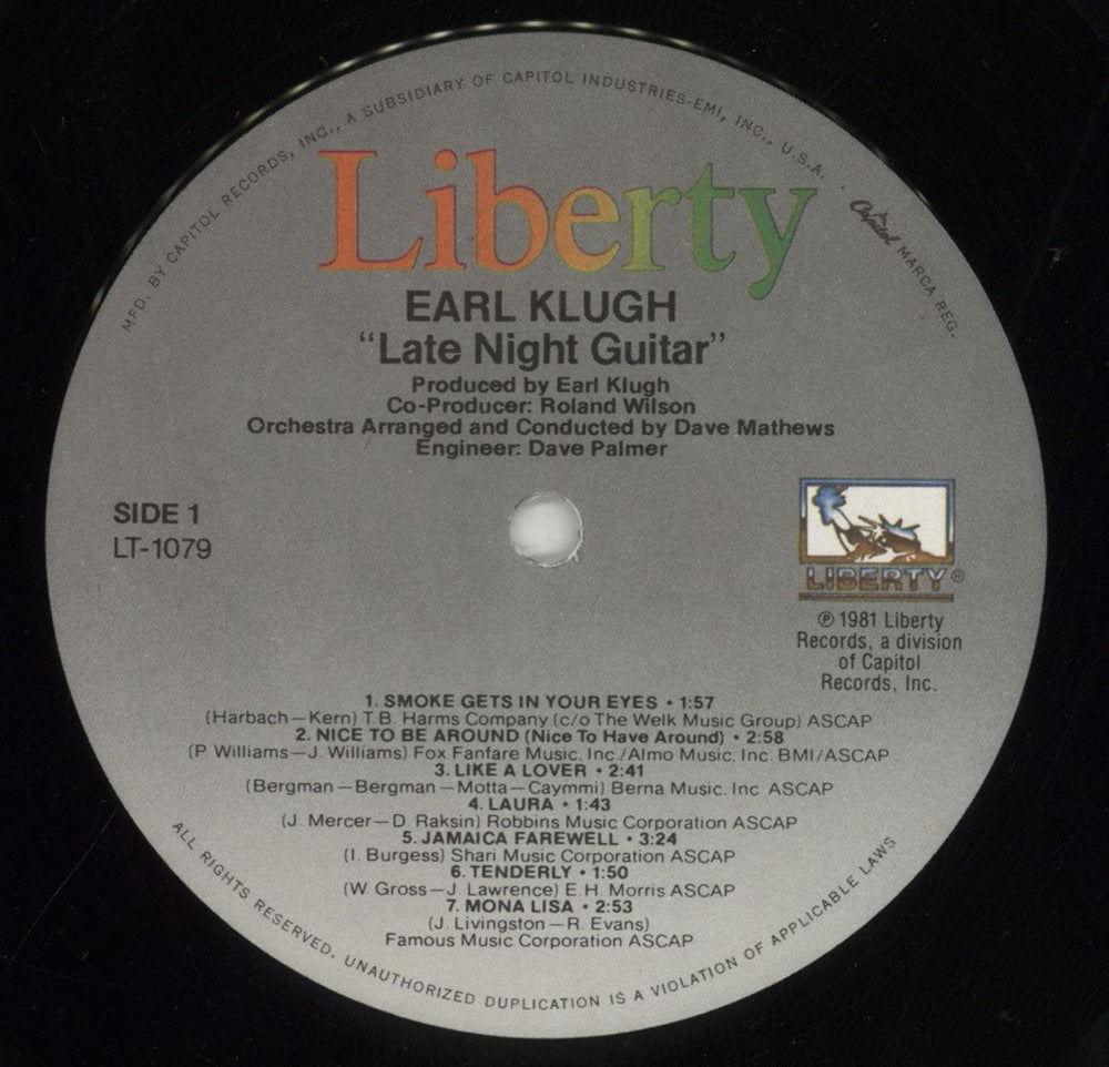 Earl Klugh Late Night Guitar US vinyl LP album (LP record) EAQLPLA495676