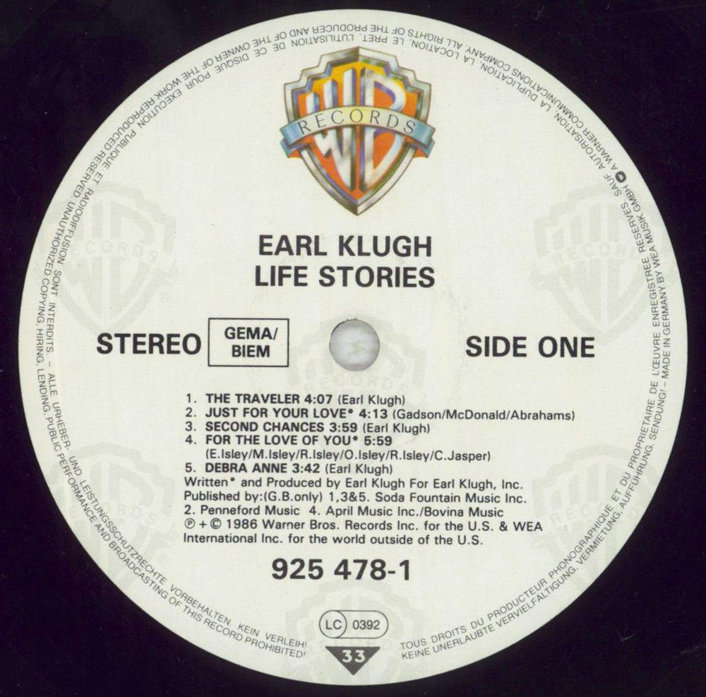 Earl Klugh Life Stories German vinyl LP album (LP record) EAQLPLI459390