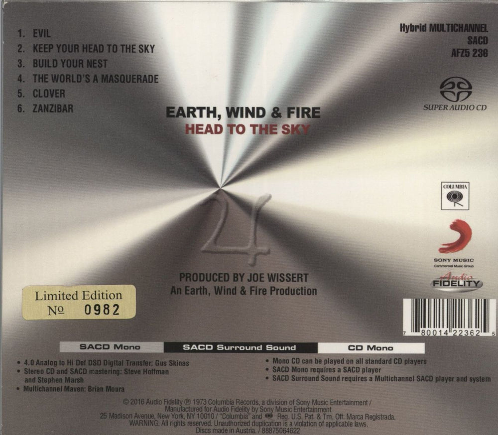 Earth Wind & Fire Head To The Sky - SACD/Hybrid US super audio CD SACD 821797201667