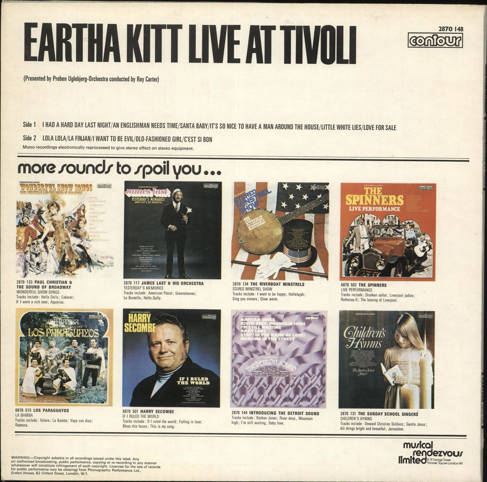 Eartha Kitt Live At Tivoli UK vinyl LP album (LP record)