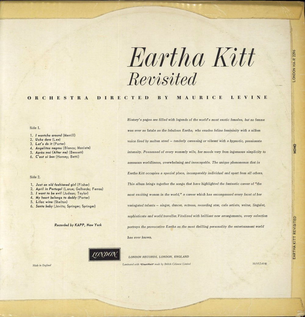 Eartha Kitt Revisited UK vinyl LP album (LP record)