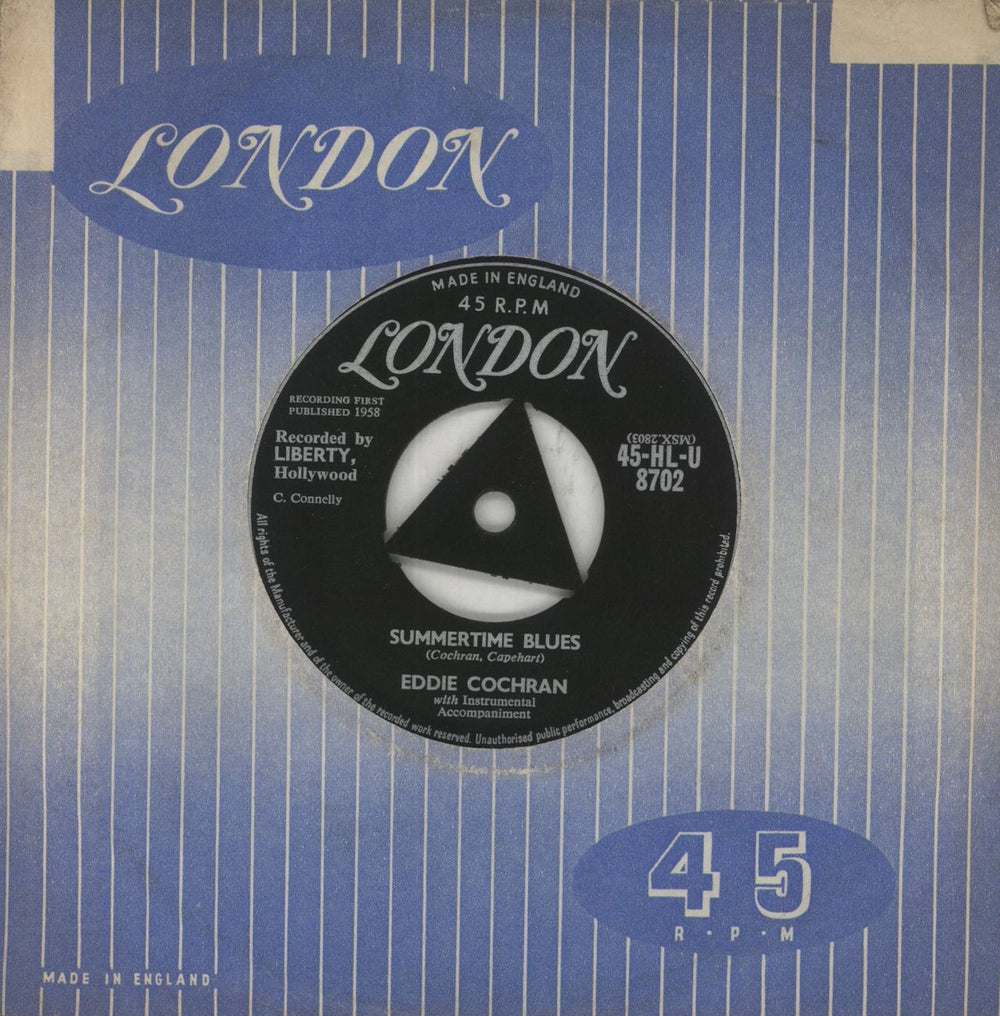 Eddie Cochran Summertime Blues UK 7" vinyl single (7 inch record / 45) 45-HL-U8702