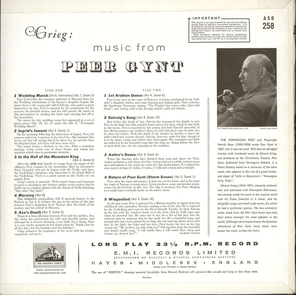 Edvard Grieg Music For Peer Gynt - 2nd UK vinyl LP album (LP record)