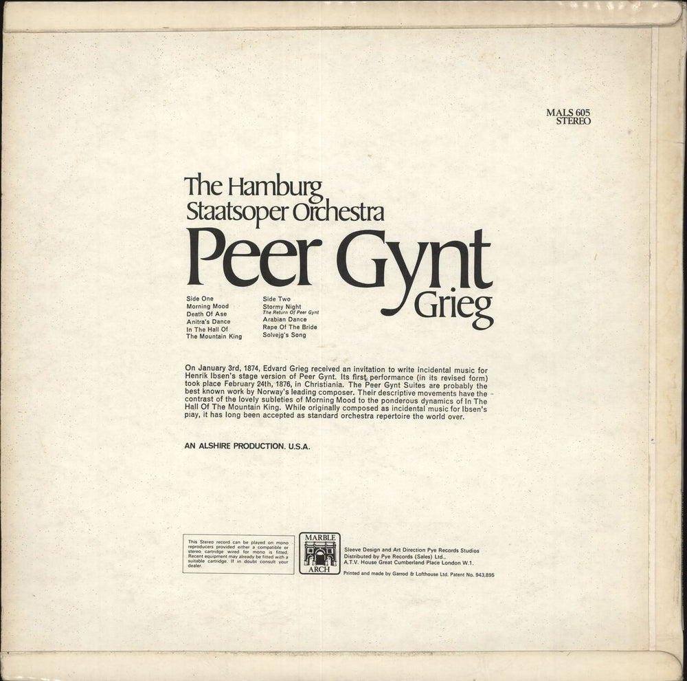 Edvard Grieg Peer Gynt UK vinyl LP album (LP record) 1GRLPPE711131