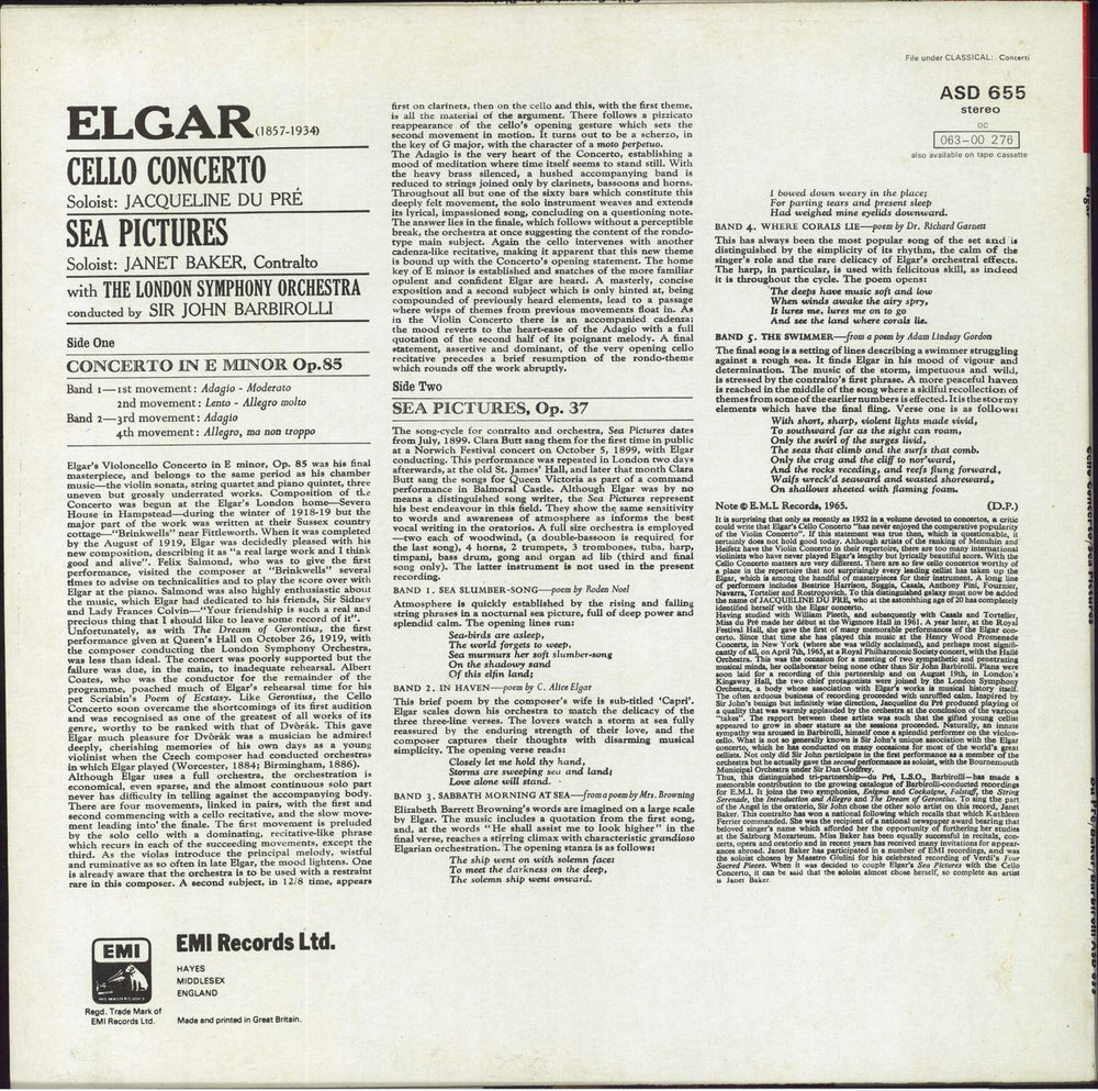 Edward Elgar Cello Concerto / Sea Pictures - 4th UK vinyl LP album (LP record)