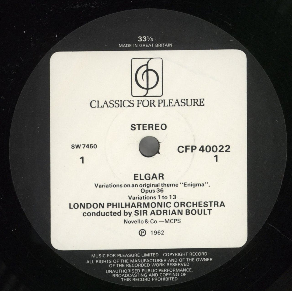 Edward Elgar Enigma Variations / Introduction & Allegro For Strings UK vinyl LP album (LP record) EFDLPEN526528