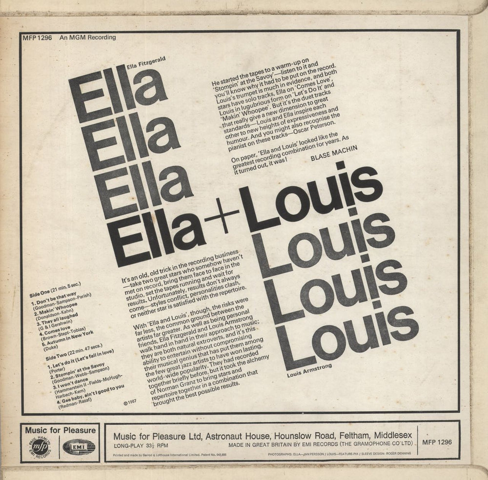 Ella Fitzgerald & Louis Armstrong Ella And Louis UK vinyl LP album (LP record)