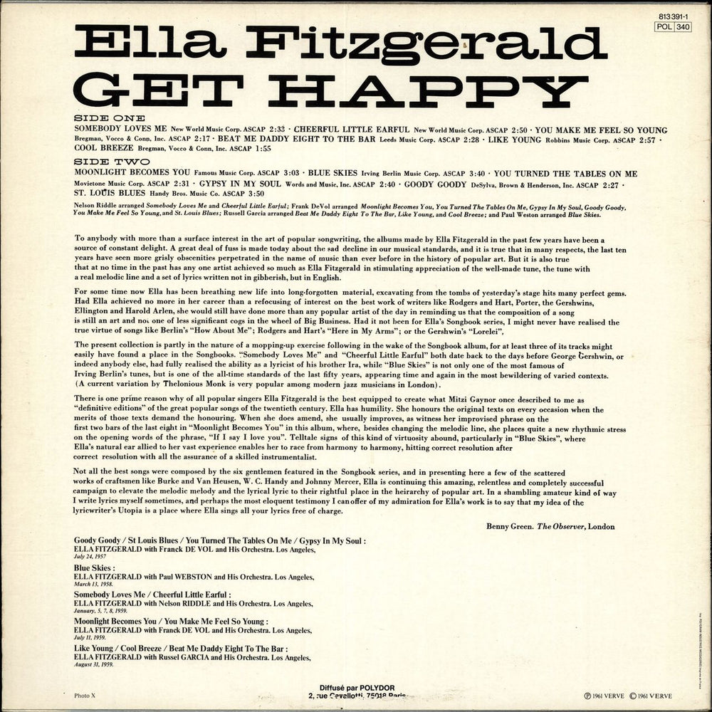 Ella Fitzgerald Get Happy! French vinyl LP album (LP record)