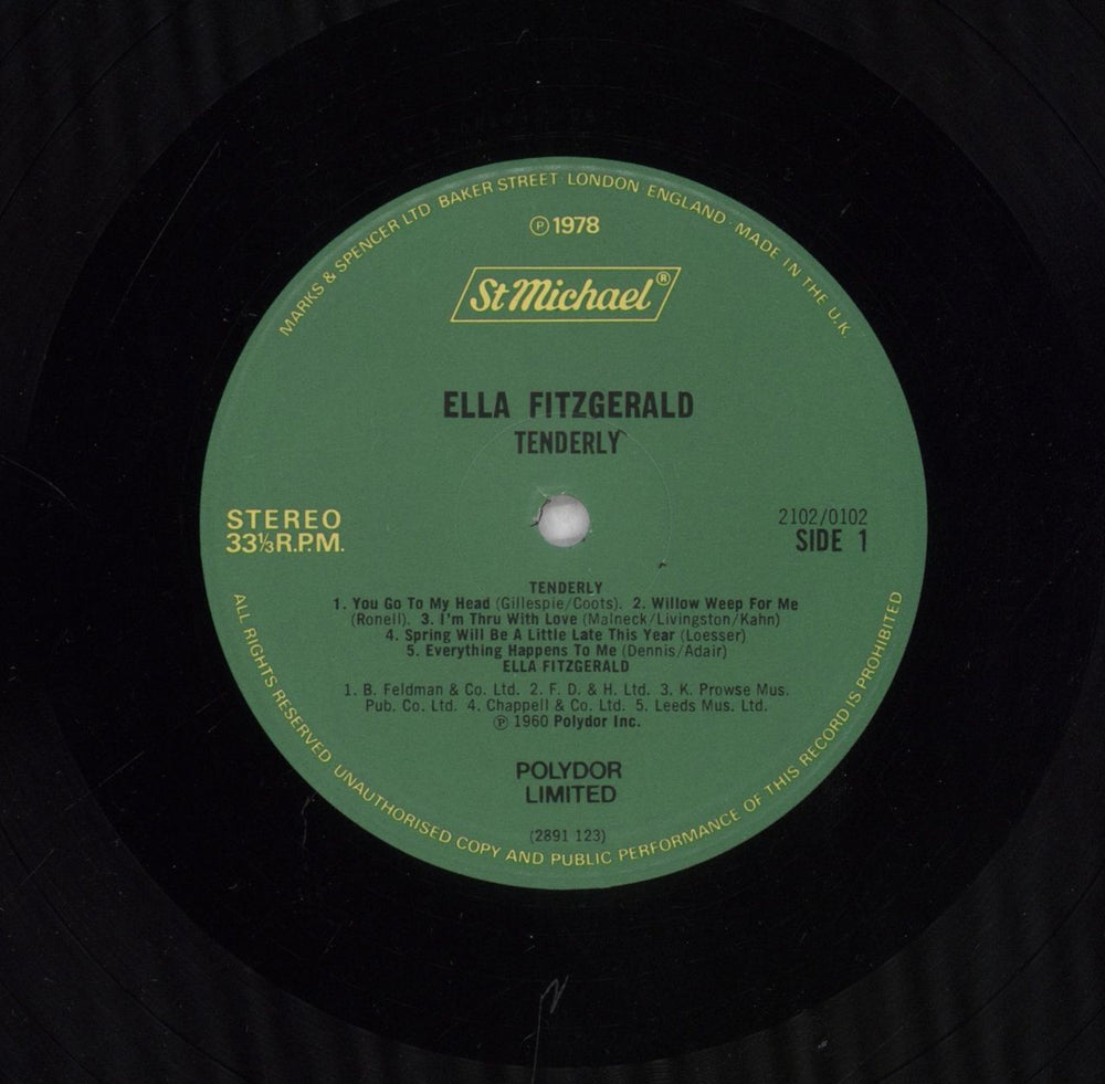 Ella Fitzgerald Tenderly UK vinyl LP album (LP record)