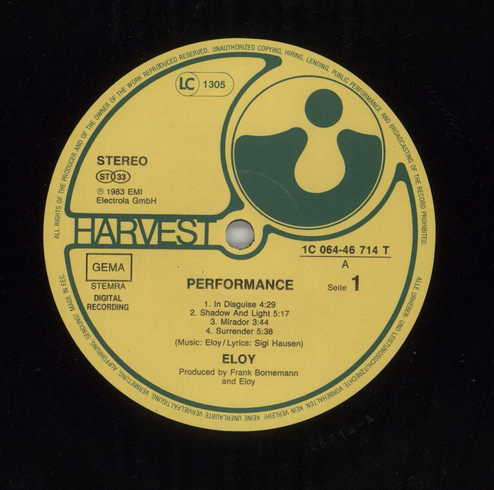 Eloy Performance German vinyl LP album (LP record) LOYLPPE539586