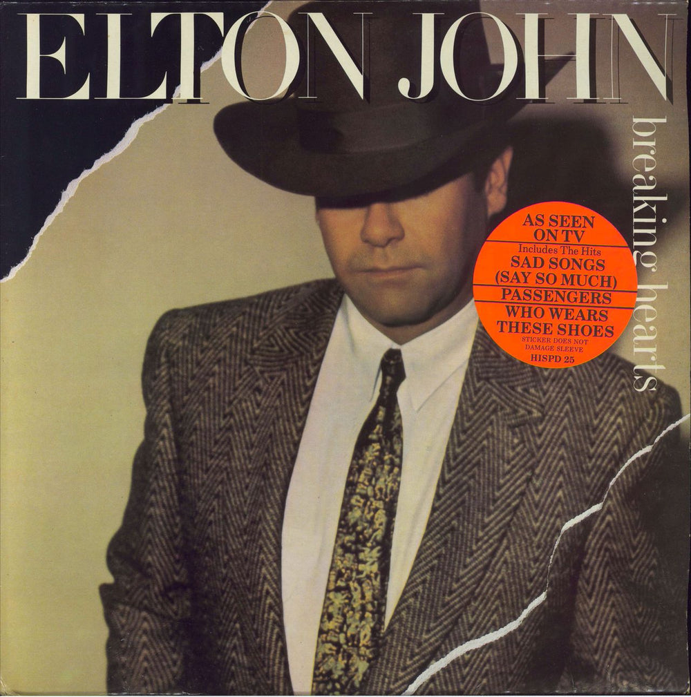 Elton John Breaking Hearts - Orange Stickered Sleeve UK vinyl LP album (LP record) HISPD25