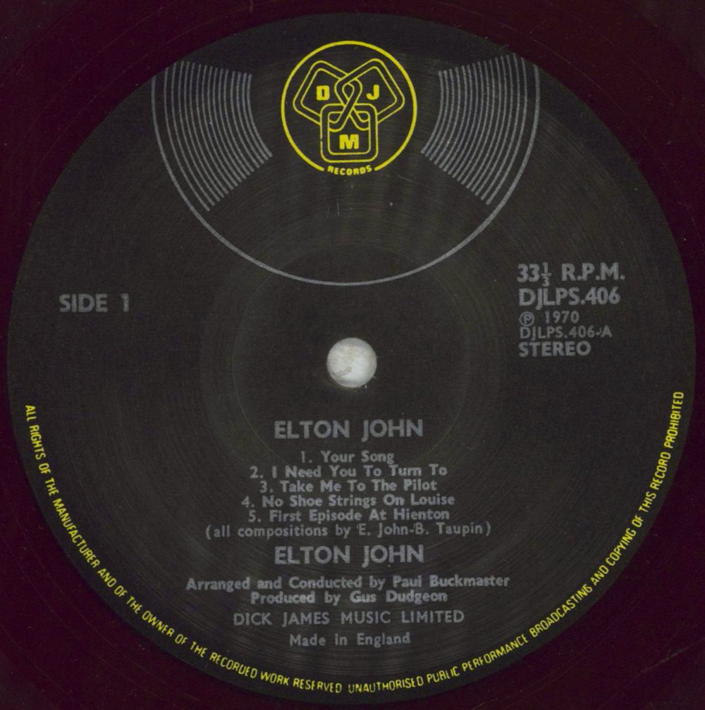 Elton John Elton John - 2nd - Translucent UK vinyl LP album (LP record) JOHLPEL594399