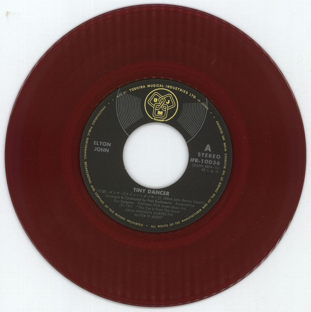 Elton John Tiny Dancer - Red Vinyl - EX Japanese 7" vinyl single (7 inch record / 45) JOH07TI879247