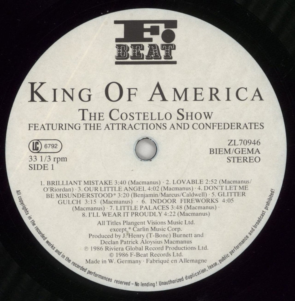 Elvis Costello King Of America - Stickered sleeve German vinyl LP album (LP record) COSLPKI678864