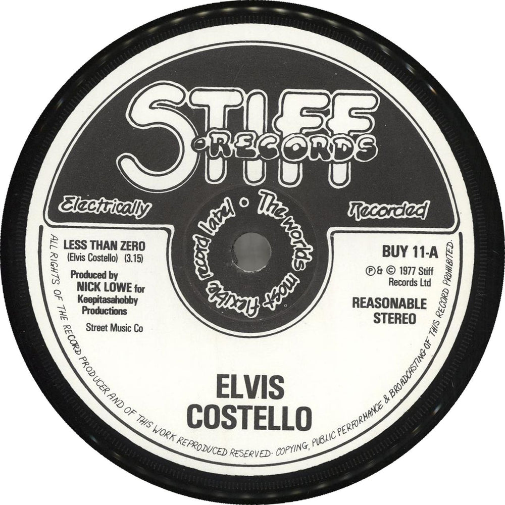 Elvis Costello Less Than Zero - P/S UK 7" vinyl single (7 inch record / 45)