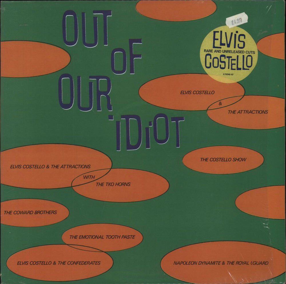 Elvis Costello Out Of Our Idiot - Hype Stickered Sleeve UK vinyl LP album (LP record) XFIEND67