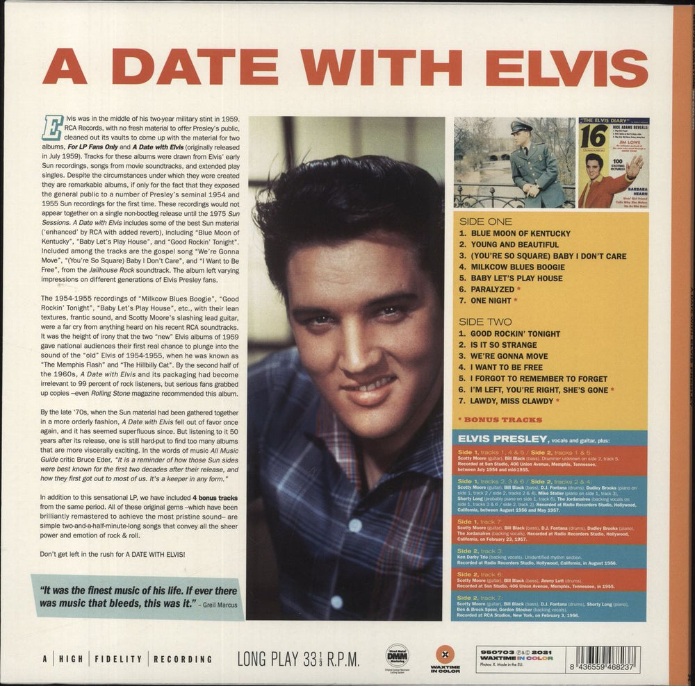 Elvis Presley A Date With Elvis - Orange Vinyl UK vinyl LP album (LP record) 8436559468237