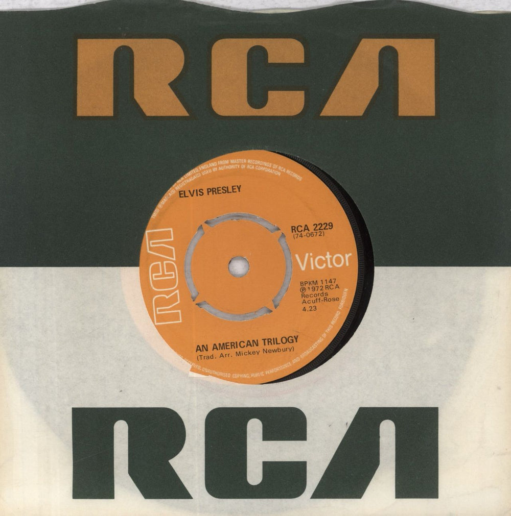 Elvis Presley An American Trilogy - 4pr UK 7" vinyl single (7 inch record / 45) RCA2229